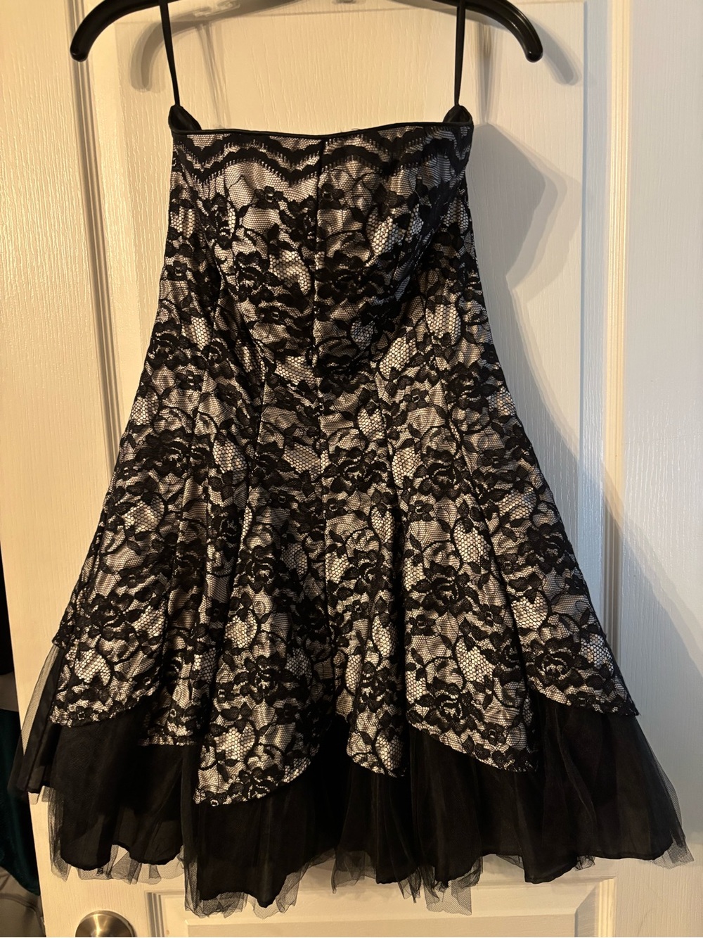 Strapless Black Lace Overlay Party Dress